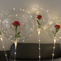 Led Balloons With A Rose Inside