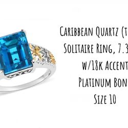 Gorgeous Caribbean Quartz rings, Platinum Bond, Szs. 6 & 10, $18 Each!