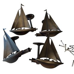 Pottery Barn Set 4 Sailboat Finials Curtain Drapes Bronze Brown 