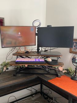 Standing Desk Converter with Dual 13 to 30 inch Monitor Stand and L shaped desk