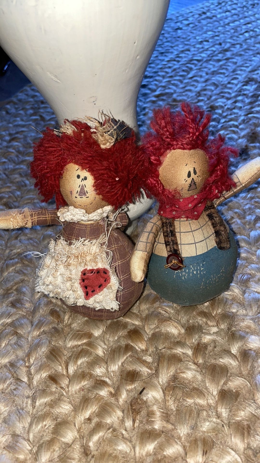 Miniature rag dolls raggedy Ann and Andy knick knacks chachees bean bags decor
