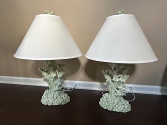 Pair Of Green Coral Coastal Lamps