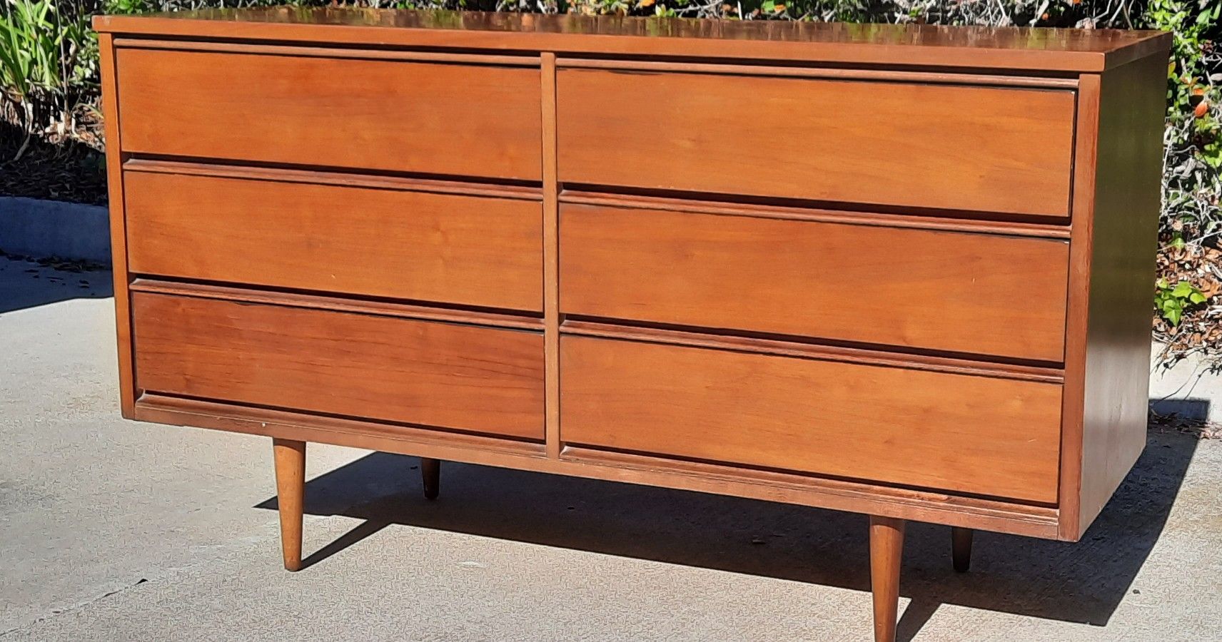 beautiful vintage Mid Century Modern all wood 6 drawer walnut DRESSER In clean Minimalist design AND OTHERS 