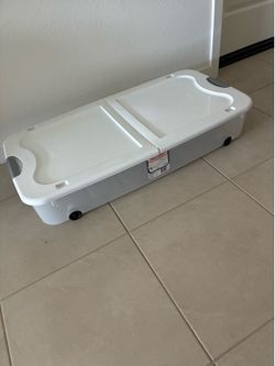 Sterilite under the bed storage with four wheels and hinged top