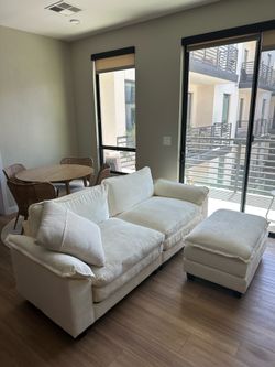 Modern White Sofa with Ottoman – Excellent Condition – 86.6” Wide