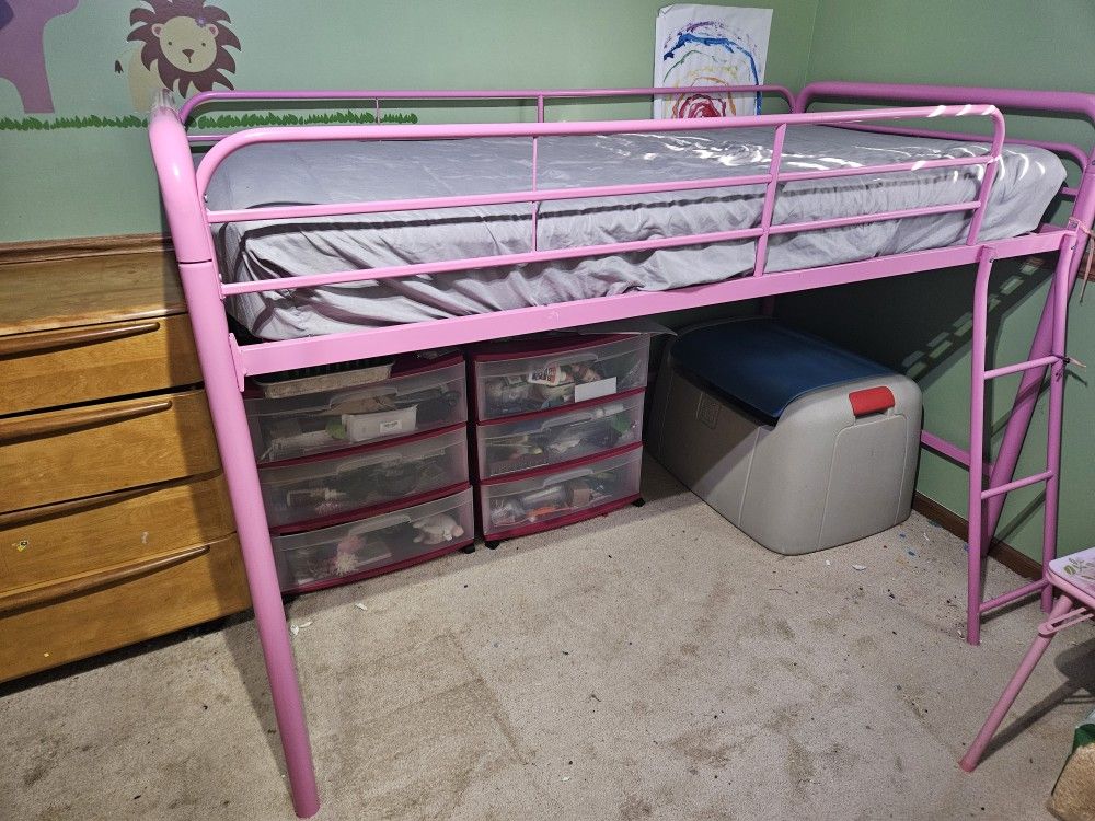 Pink Metal Loft Bed
