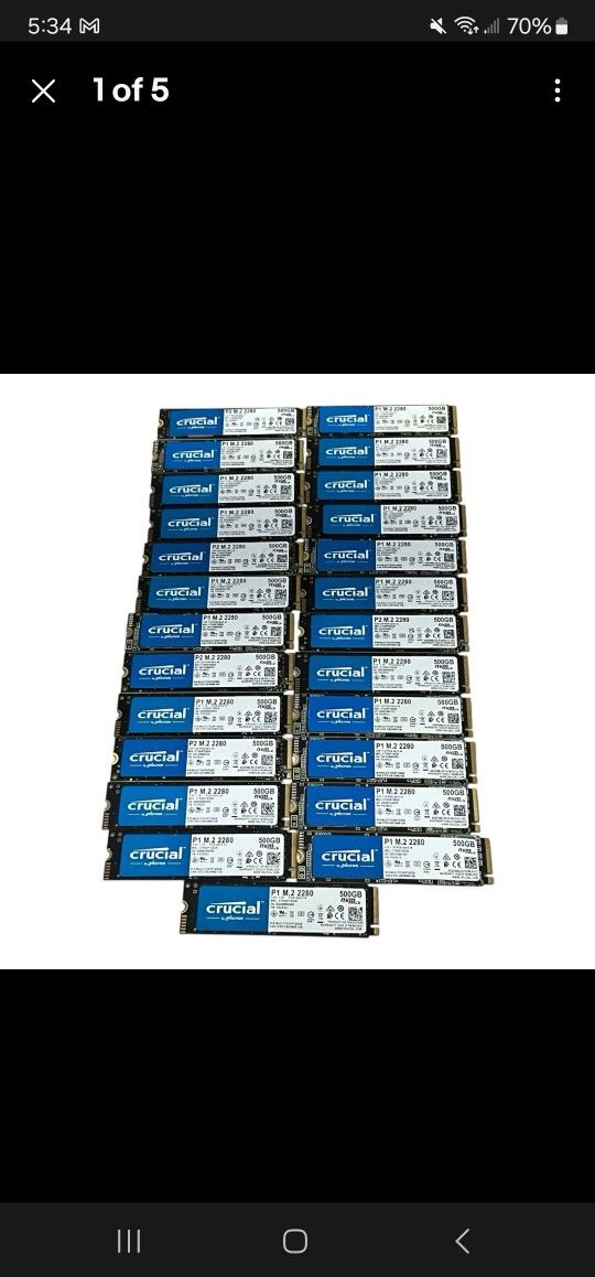 500 GB NVMe 80mm Solid State Drive Crucial 2280 Lot 25 Used
