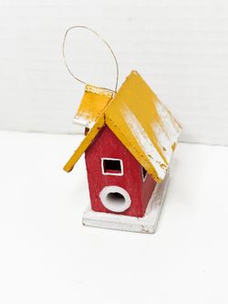 Vintage Taiwan-made Hand-painted Wooden Birdhouse Christmas Ornament