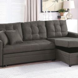 Brand New Ash Black Storage Convertible Sofa Pull-out Sleeper 