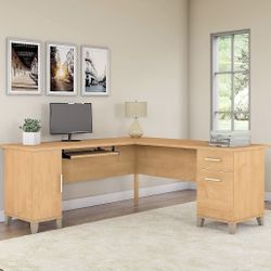 Bush Furniture Somerset L Shaped Desk with Storage | Corner Computer Table for Home Office, 72W, Maple Cross