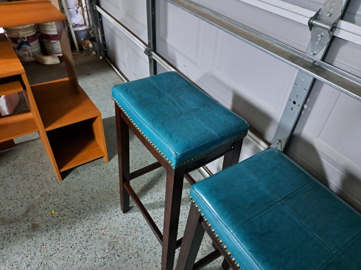 Turquoise Bar Stools, Linon Claridge, 32"x 17" x 12" W/Nailhead Accent