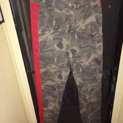 Fashion Nova Size Small Camo With Red Stripe On Side Woman's Jeans 