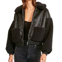 BB Dakota by Steve Madden Mixed Feelings Faux Vegan Leather Bomber Jacket