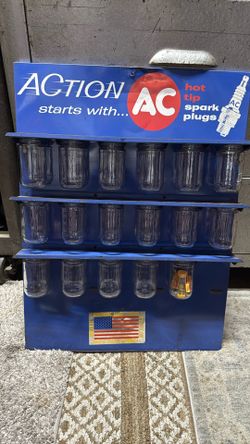 Vintage Early AC Delco Spark Plug Advertisement With Storage Jars!!