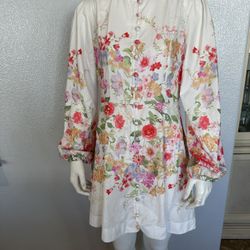 LAI MENG FIVE CATS Women's Lantern Sleeve Floral Print Button up Dress Size S