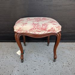 Beautiful Victorian French Toile Antique Footstool Or Ottoman On Wheels