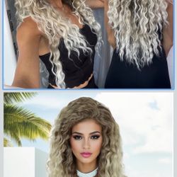 GNIMEGIL 26 Inch Ombre Ash Blonde Curly Wig