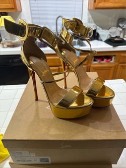 Christian Louboutin Choca 150 Gold And Metallic Leather Pumps Size 37