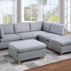 Brand New Light Grey Modular Sectional Sofa w Ottoman 
