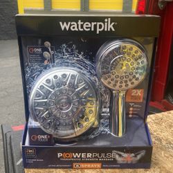 Waterpik 8 Spray Patterns Wall Mount Shower Head and Handheld Shower Head In Chrome. Brand New Item. Big Discount Princing.