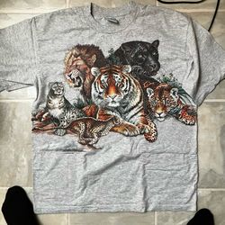 Exotic Safari Big Cat Animal Graphic Tee Size L