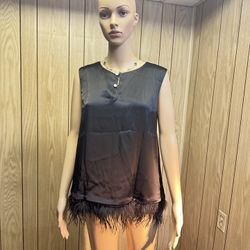 Detachable ostrich hair triacetate cube sugar vest, black sleeveless top
