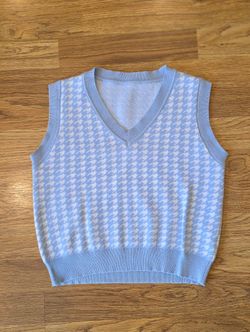 Light Blue White Houndstooth Sweater Vest