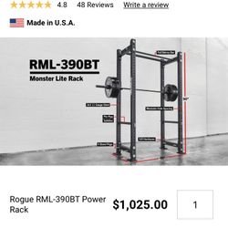 Rogue Fitness RML-390BT Power Rack Stand With Double Fat Skinny Pull-Up Bar