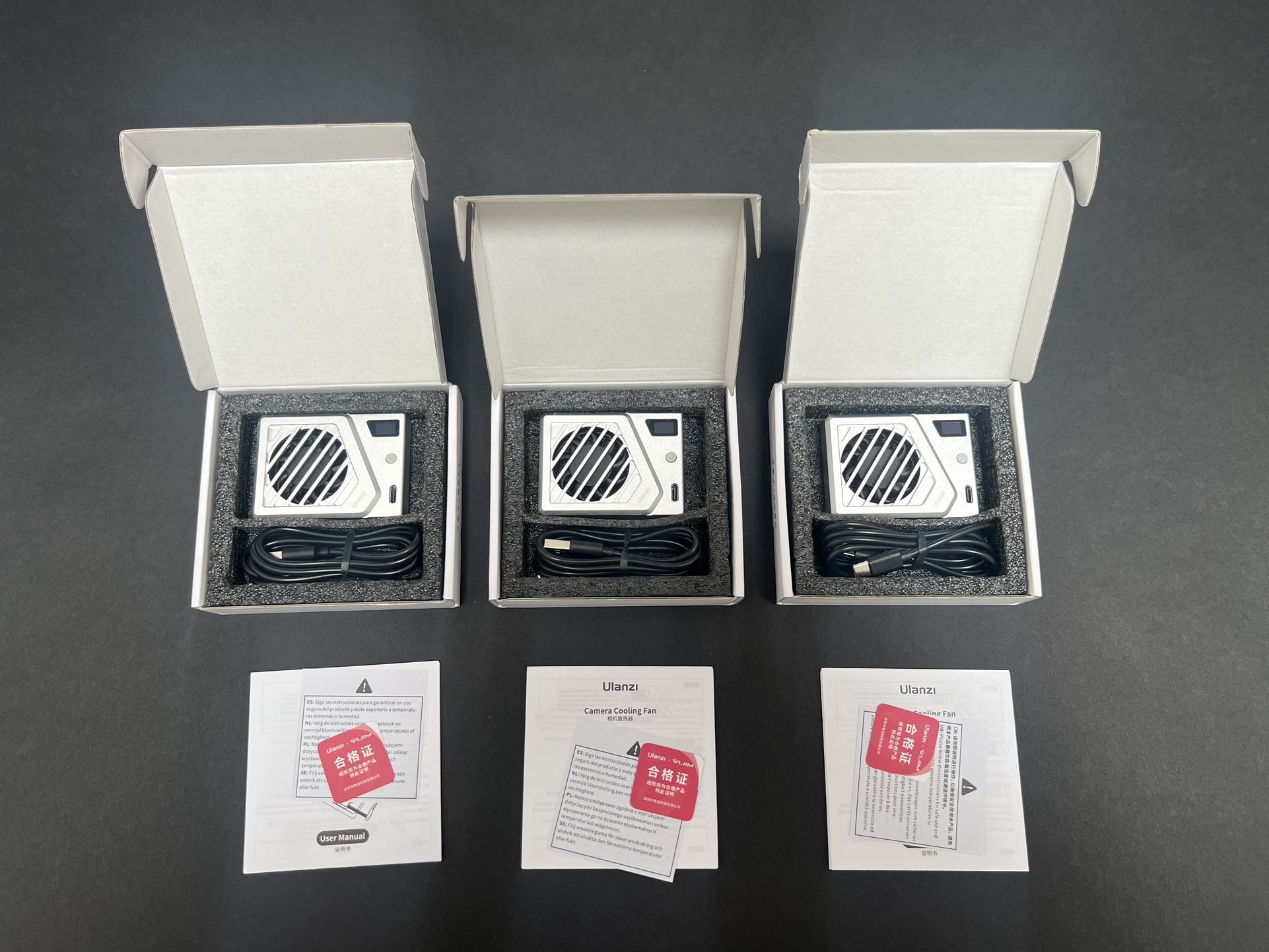 3 Ulanzi Camera Cooling Fans With Charging Chord In Box