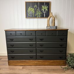 Refinished Black Dresser With Warm Brown Stained Top And Base