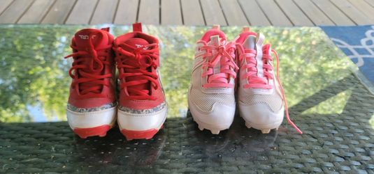 Red Nike 12c pink under armour 12k cleats baseball softball football not even used for an entire season before the kids outgrew them. Asking 15 ea

Pi