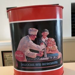 Vintage Rare Collectible Coca Cola “DELICIOUS AND REFRESHING” 11x13 Tin Trash Can