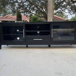 Black Wood TV Console With Glass Top