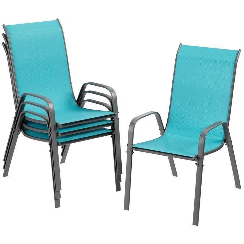 Patio Chairs Set Of 4, Outdoor Textilene Stackable Dining Chairs For All Weather, Breathable Lawn Garden Furniture With Armrests, Heavy Duty Metal Fra