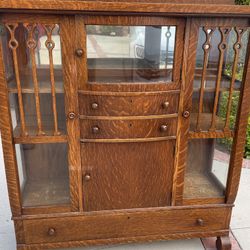 Antique Mission  Style Tiger Oak China Cabinet; rare find 