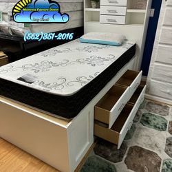 Twin Bed Storage Mattress White Drawers 