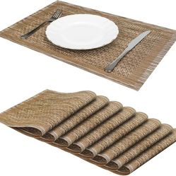 Placemats Set of 8 PVC Placemats for Dining Table Washable Easy Clean PVC Table Mats（18 * 12inches） Brown