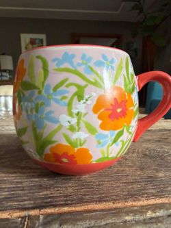 Anthropologie Leah Goren "Painted Poppies" mug