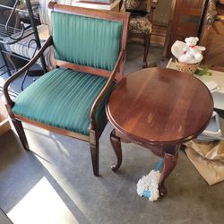 Nice Cherry Wood Oversize Chair And Side Stand  $50