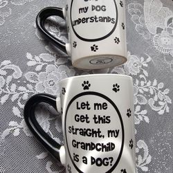 $10.00 - (2) NEW Coffee Mugs, Pet Lovers/Whimsical Messages!  Great Gift Idea!  Lowest Price/Limited Time Offer!