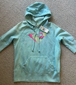  Roxy Turquoise Half Sleeve Hoodie L Pockets NWT