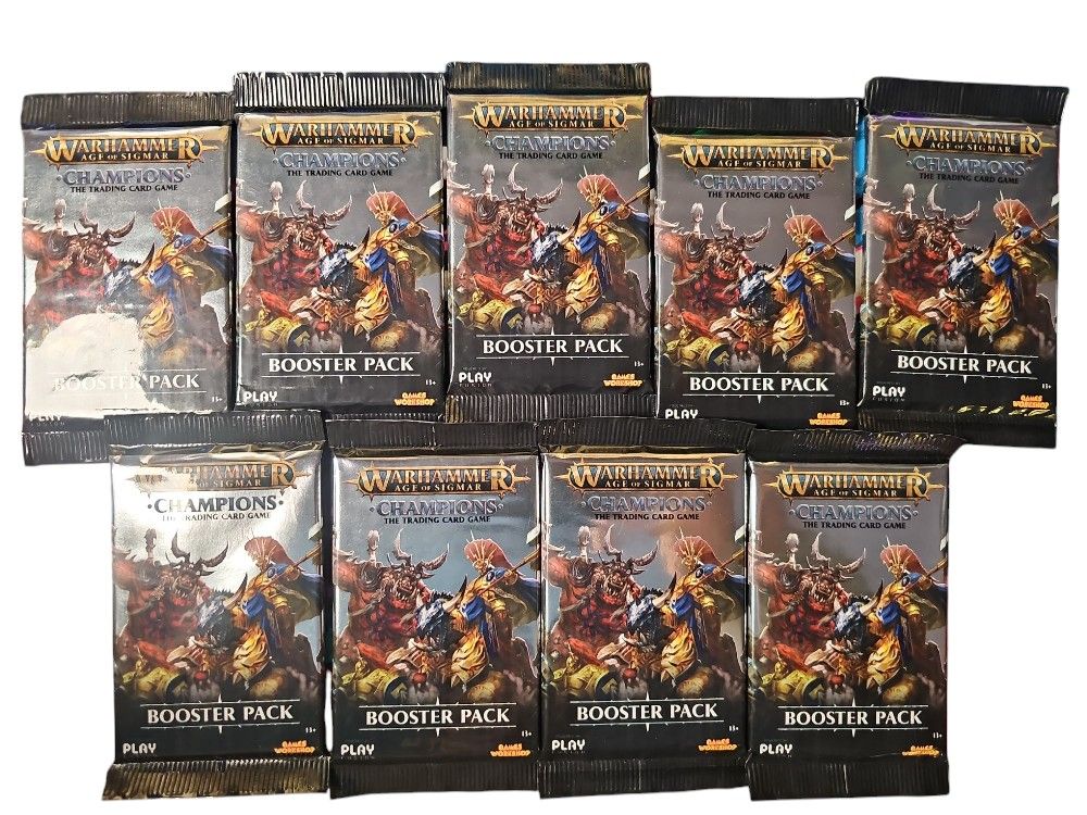 Lot of 9 Warhammer Age of Sigmar Champions Booster Packs Card + 100 Loose Cards