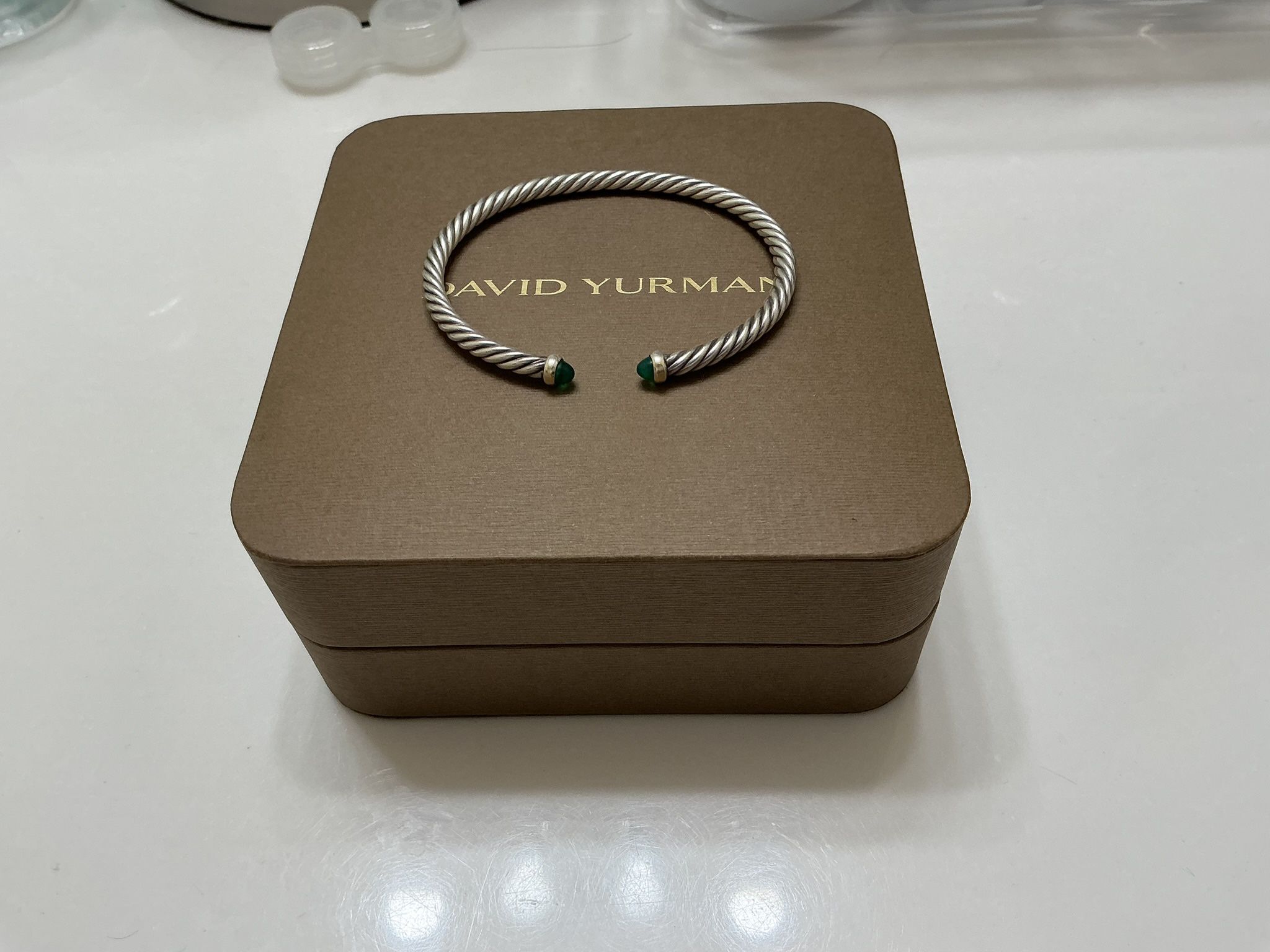 David Yurman CABLE FLEX® BRACELET S925 with 14K YG and Green Onyx, 4mm