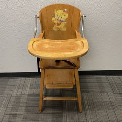 Vintage Baby High Chair Solid Wood
