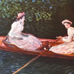 BOATING ON THE RIVER EPTE French France Oscar Claude Monet Fine Art Print COA Certificate of Authenticity 1950’s Vintage Antique Japan Printed Collec
