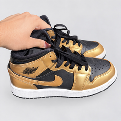 Air Jordan 1 Mid Sneakers – Metallic Gold & Black – Size US 5Y