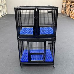 (New) $310 Set of (2) Heavy Duty Stackable Dog Cage 37x25x64 inches