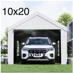 New 10x20ft Carport, Reinforced Steel Poles with Removable Sidewalls and Doors, Roll-Up Windows