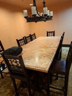 2 Large Solid Steel And Marble Top Tables With Chairs 
