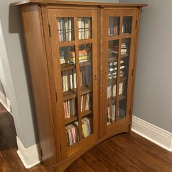 Stickley Mission Oak Double Glass Door Bookcase Cabinet